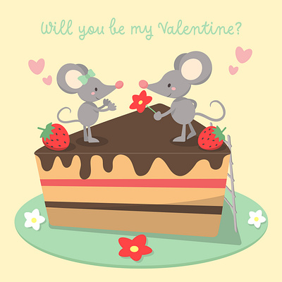 Cute mice Valentine's Day card illustration baby illustration cake vector illustration children illustration cute card design cute mouse illustration funny mice funny mouse illustration for kids love mice mouse couple sweet dessert illustration valentine valentines day vector illustration