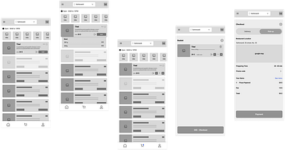 Order food process from selecting items to checkout(Fast sketch) food menu wireframe