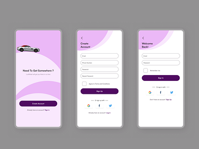Authentication Screens authenticationscreens hailingcab hireme loginscreen mobileapp signupscreen ui
