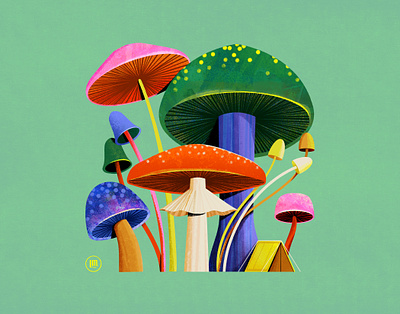 Mushrooms camping illustration mushroom tent texture vector