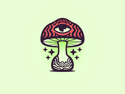 Psychedelic Mushroom Logo Concept agaric branding cannabis cosmic design eye fly graphic design happy high hippy light logo logos microdosing mushroom psychedelic smile trip trippy