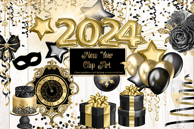 New Year Clipart Font 2024 christmas packaging