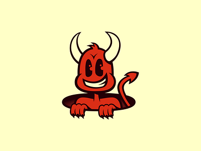 Retro Little Devil Logo Concept cartoon cartoonish demon devil diablo fire flame halloween head hell imp lucifer mascot red retro satan spooky treat trick worm