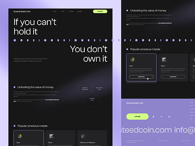 Guaranteed Coin - Landing Page Redesign coin composition concept crypto design desktop footer gold hero images landing money platinum silver trade trading typography ui ux web