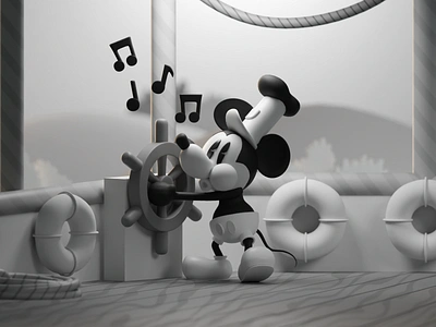 Steamboat Willie 1920s 1930s 3d b3d black and white blender boat disney isometric mickey render steamboat willie walt