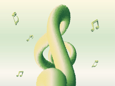 Realistic Furry Green Music notes 3d 3d gradient abstract blending branding cover design fluffy furry gradient graphic design green illustration logo musicnotes poster realistics shapes