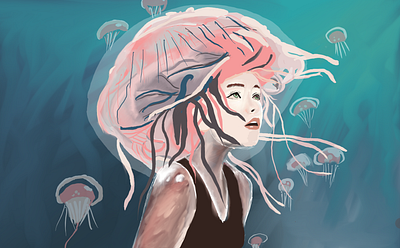 What if the jellyfish was a girl art graphic design illustration