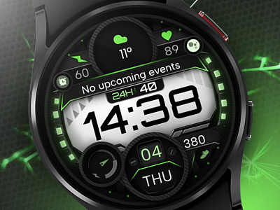 Futuristic Wear OS Watch Face - Bold & Readable black design digital google graphic design green illustration samsung smartwatch sport technology ui watch watchface wear os