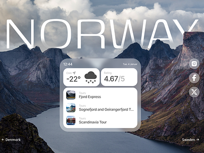 Travel Tour Landing Page 3d animation denmark design development figma hero screen motion mountain norway parallax sweden tour travel ui uxui