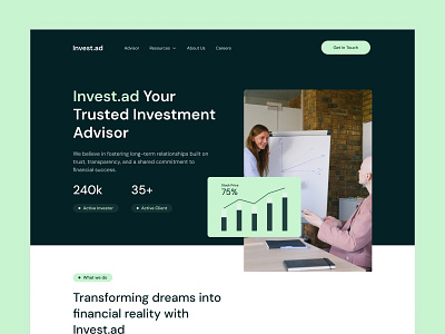 Invest.ad - Website Hero Section design banner branding fintech hero area hero section investment modern design product design ui uiux website website design