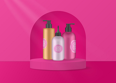 Set of cosmetic bottles, vector mockups bottles cosmetic dispenser gold illustration lotion mockup pink podium pump shampoo squeeze vector