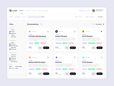 Authjob - Job Search Website Design dashboard find job website hire website hiring website job search website job website ui ui ux design website website design website designer website developer