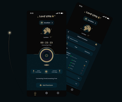 Lord VPN app application dark dark mode glass glass morphism gold vpn