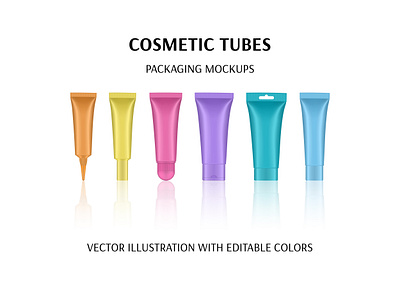 Cosmetic tubes blue cosmetic cream green illustration lip gloss lotion mockup ointment orange packaging paint pink purple salve serum tube vector yellow