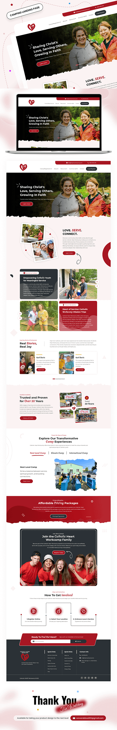Workcamp landing page bornfire camping camping landing page community education elevate camp friendship international camp journey misson summer camping testimonials transformative journey travel uiux user interface website work camp