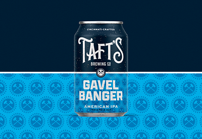 Gavel Banger Can Design for Taft's Brewing Co. beer beer can blue branding brewery design graphic design pattern typography