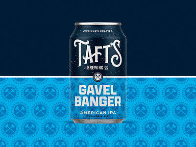 Gavel Banger Can Design for Taft's Brewing Co. beer beer can blue branding brewery design graphic design pattern typography