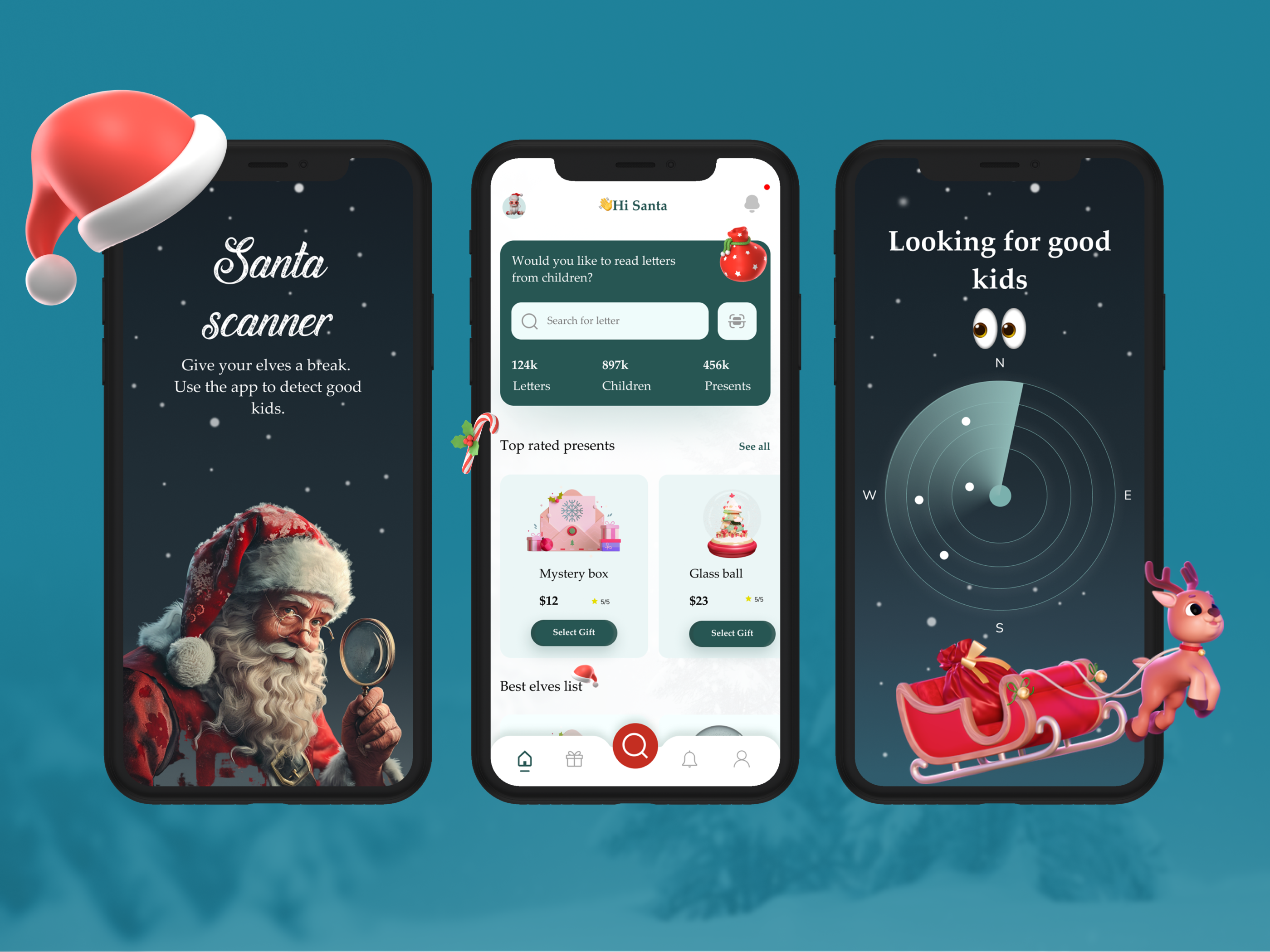 Santa App Design app interaction christmas christmas design clean design illustration mobile new year santa secret sanda ui ui design ux design winter