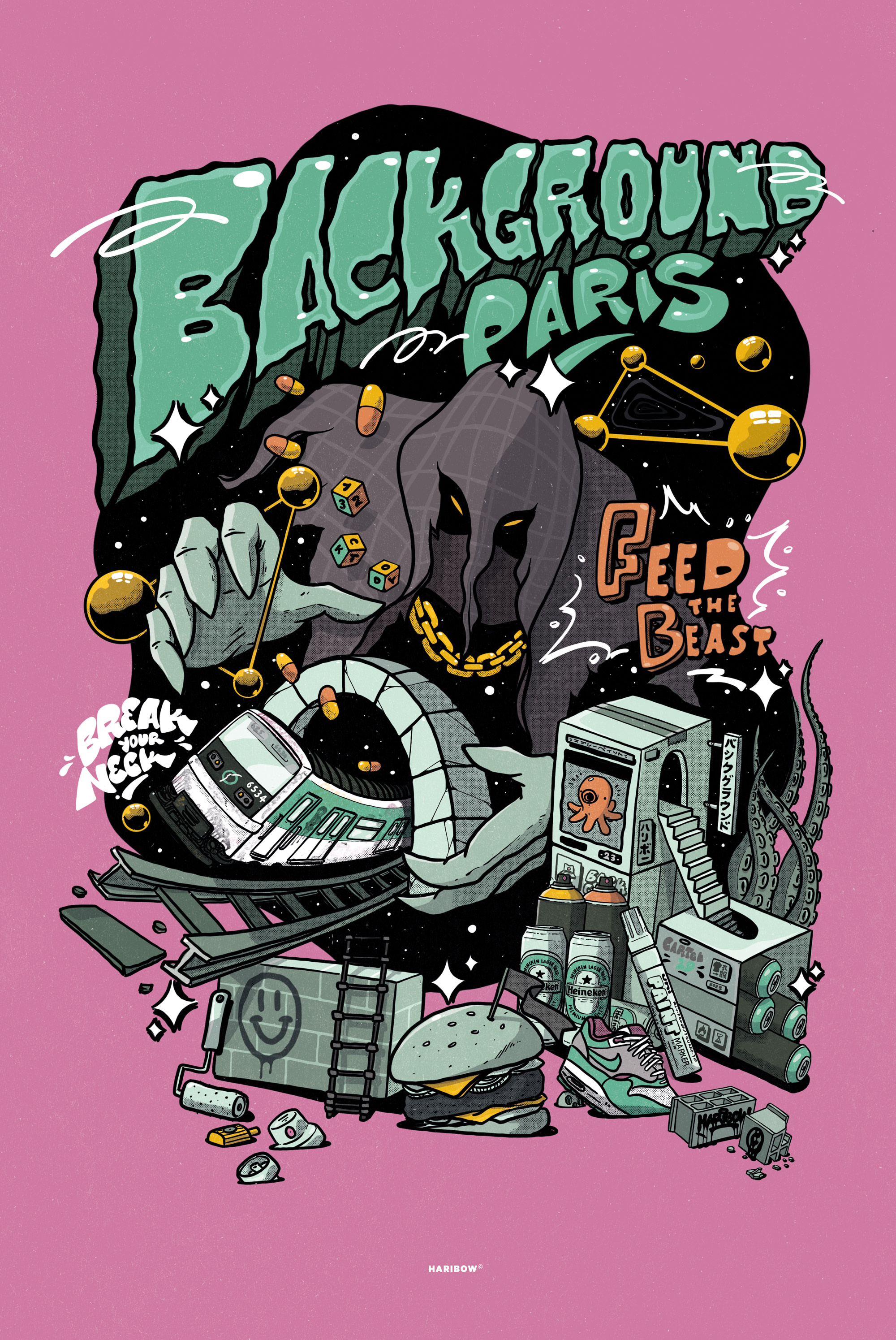 HARIBOW x BACKGROUNDPARIS background beast branding drink graffiti graphic design illustrator logo photoshop typography