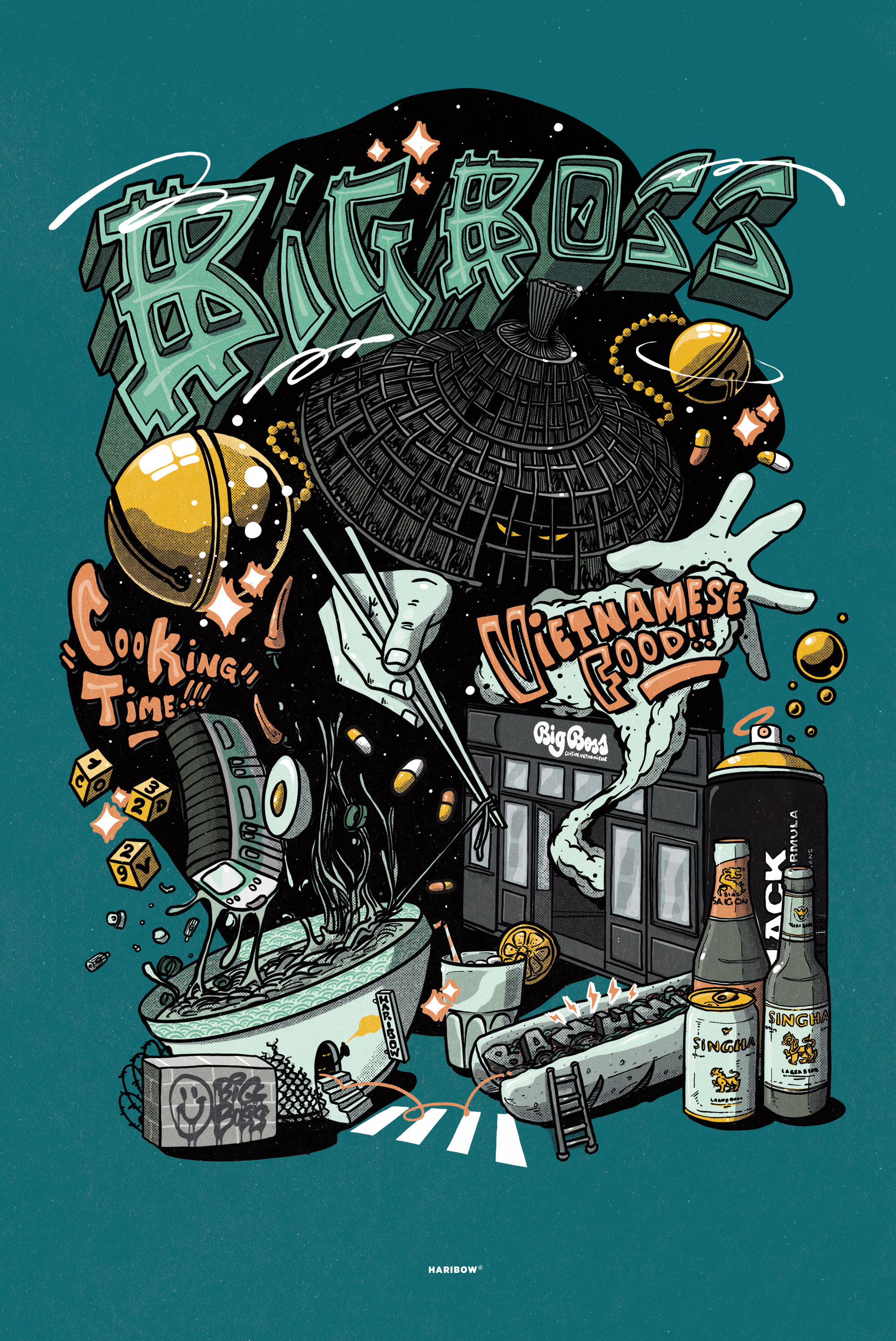 HARIBOW x BIG BOSS bigboss branding comics food graffiti graphic design illustrator logo photoshop procreate subway typography vietnamesefood