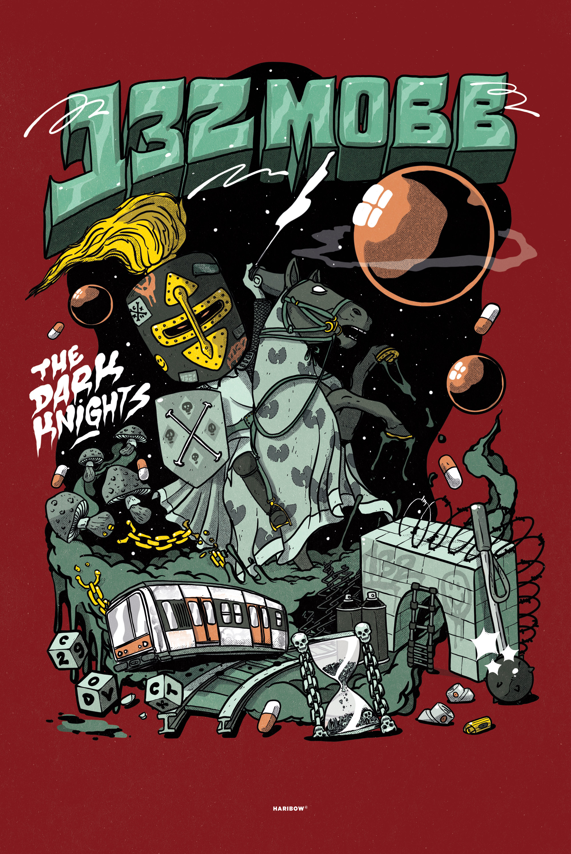 HARIBOW x 132 branding comics distroy graphic design illustrator knight logo photoshop pils procreate subway typography