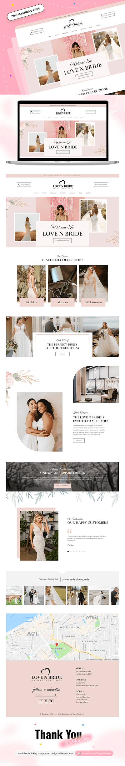Bridal landing page alteration landing page appointments landing page beauty landing page boutique bridal accessories bridal boutique landing page bridal dress landing page bridal landing page bridal shopping landing page creative design dress engagements love parlor landing page queens sale special day uiux website