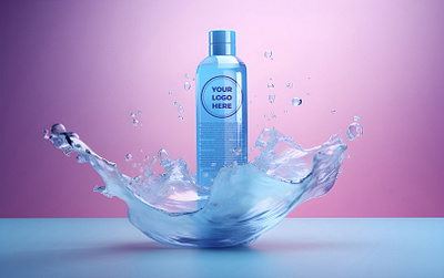 Bottle mockup with the splash of water | PSD water splash mockup