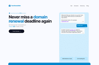 YourDomainBot Landing Page design landingpage ui