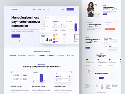 FinanceFlow - SaaS Company Website Design benefits call to action cta design features footer header hero homepage how it works illustration interface landing landing page process testimonials ui web web design website