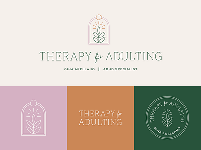 Therapy for Adulting - Logo Design adhd adulting badge badge logo brand design branding leaf logo logo design logo mark logomark mental health millennial therapist therapist logo therapy therapy design therapy logo typography wellness