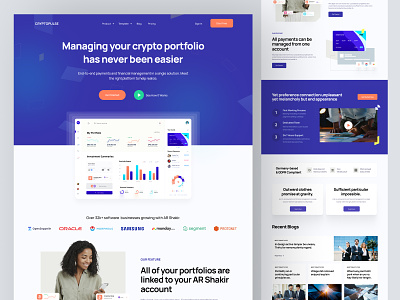 CryptoPulse - Crpypto Manager SaaS Company Website Design benefits blog call to action clients design feature footer header hero homepage illustration interface landing landing page saas ui web web design website