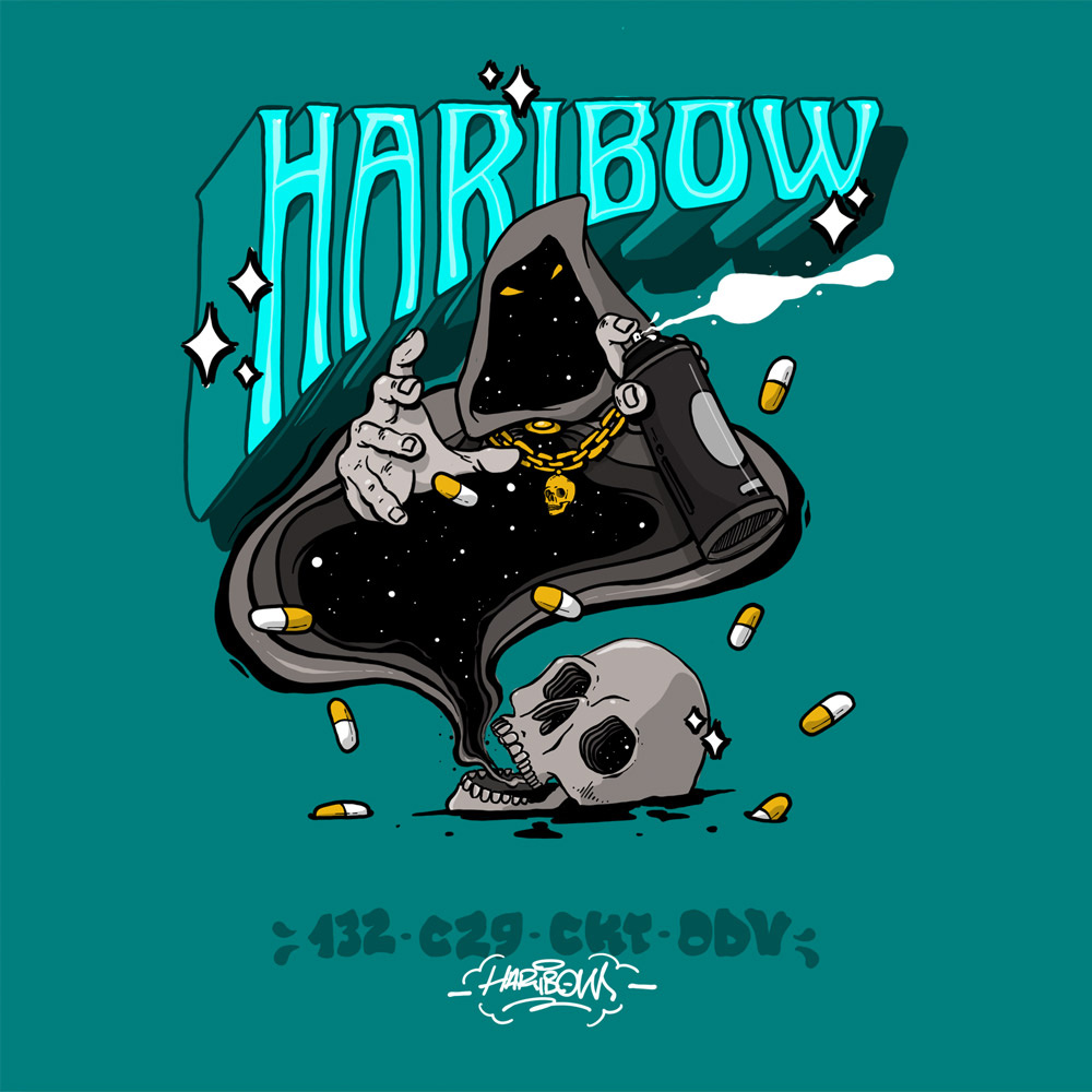 HARIBOW 03 branding comics cosmos death galaxy graffiti graphic design illustrator logo photoshop pils procreate skull vilain