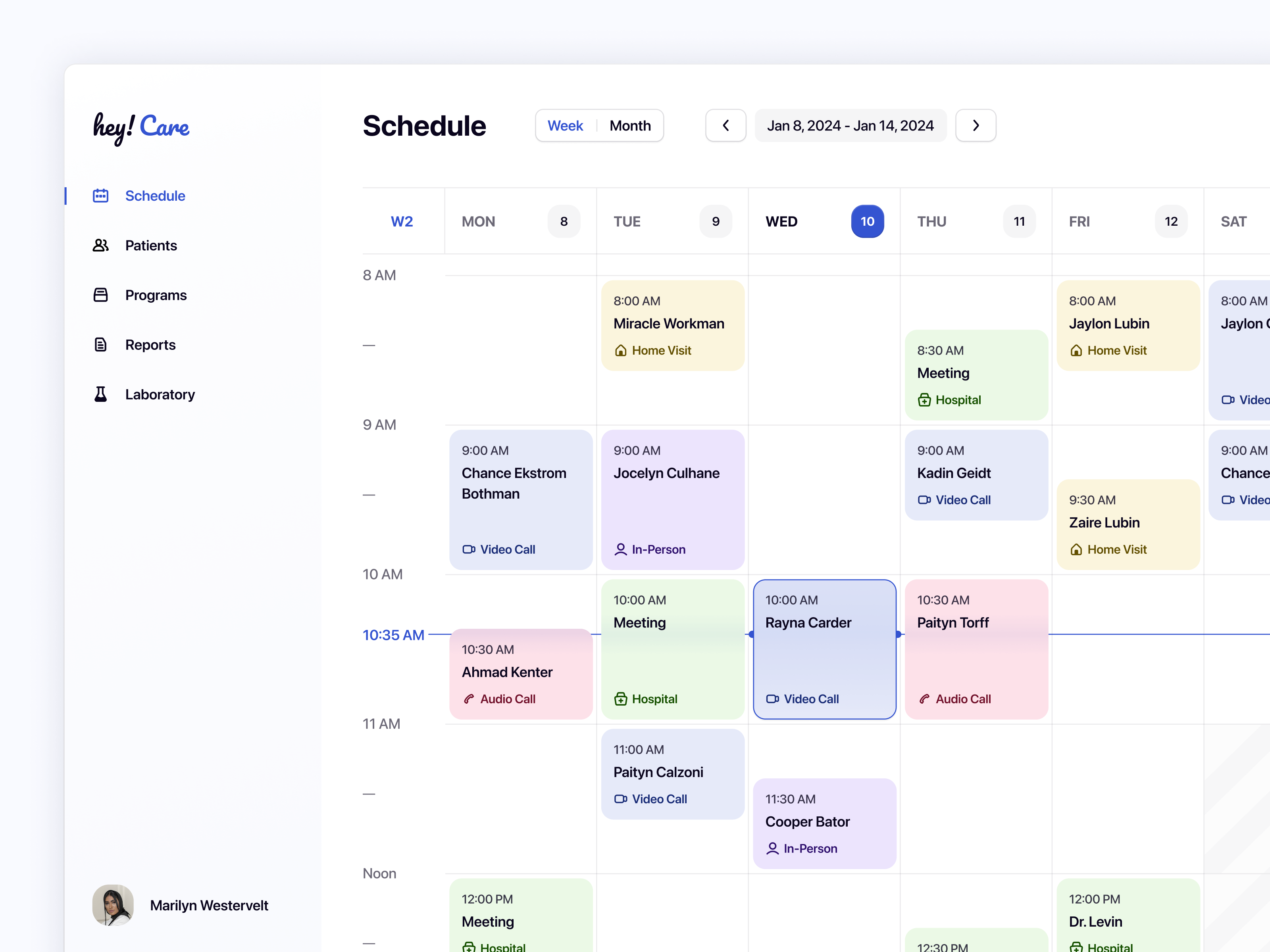 Doctor Calendar calendar coach color doctor event health interface laboratory medical mininal saas schedule sidebar sidepanel simple ui ux videocall web web app