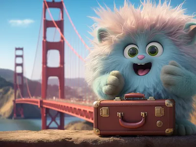 Wallpaper Little Monster in San Francisco illustration wallpaper