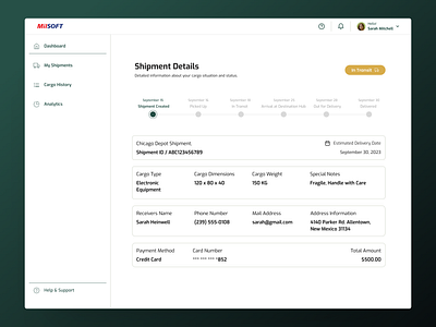 MilSOFT UI/UX Case Study - Shipment Details app design desktop details military services process progress