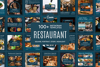 Restaurant Blue Template 3d animation branding canva templates design design templates food and beverage food and drink foodie business graphic design illustration instagram templates logo motion graphics pinterest templates restaurant social media templates ui ux vector