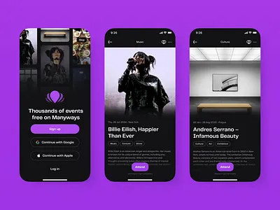 Manyways | Events concert dark mode events figma gallery ios mobile app music pp telegraf prototype ui