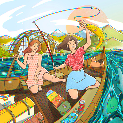 Fishing on a Boat illustration