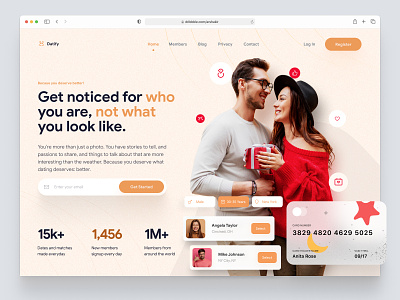 Datify - Dating Website Desgin dating design header hero homepage illustration interface landing landing page ui web web design website widget