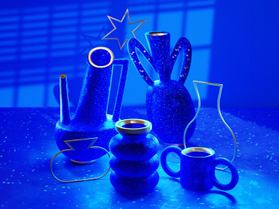 💙 blue ceramics clay cobalt colorful design geometric geometry illustration jar minimal mug plant pot pottery star still life stilllife vase