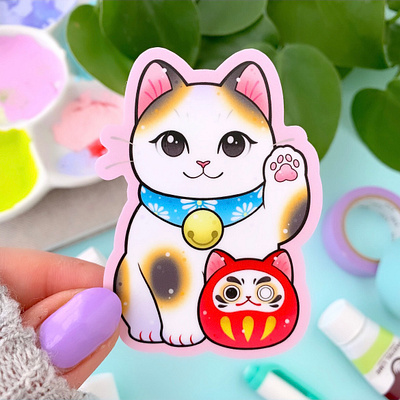 Lucky Cat Maneki Neko Daruma STICKER Design cat art japanese japanese design lucky cat maneki neko neko sticker design