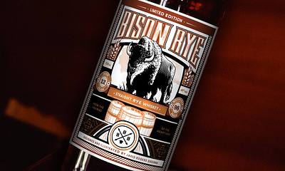 Bison Rye Whiskey Label Concept Design animal barrel bison branding graphic design illustration illustrator label design packaging photoshop rye typography vector whiskey