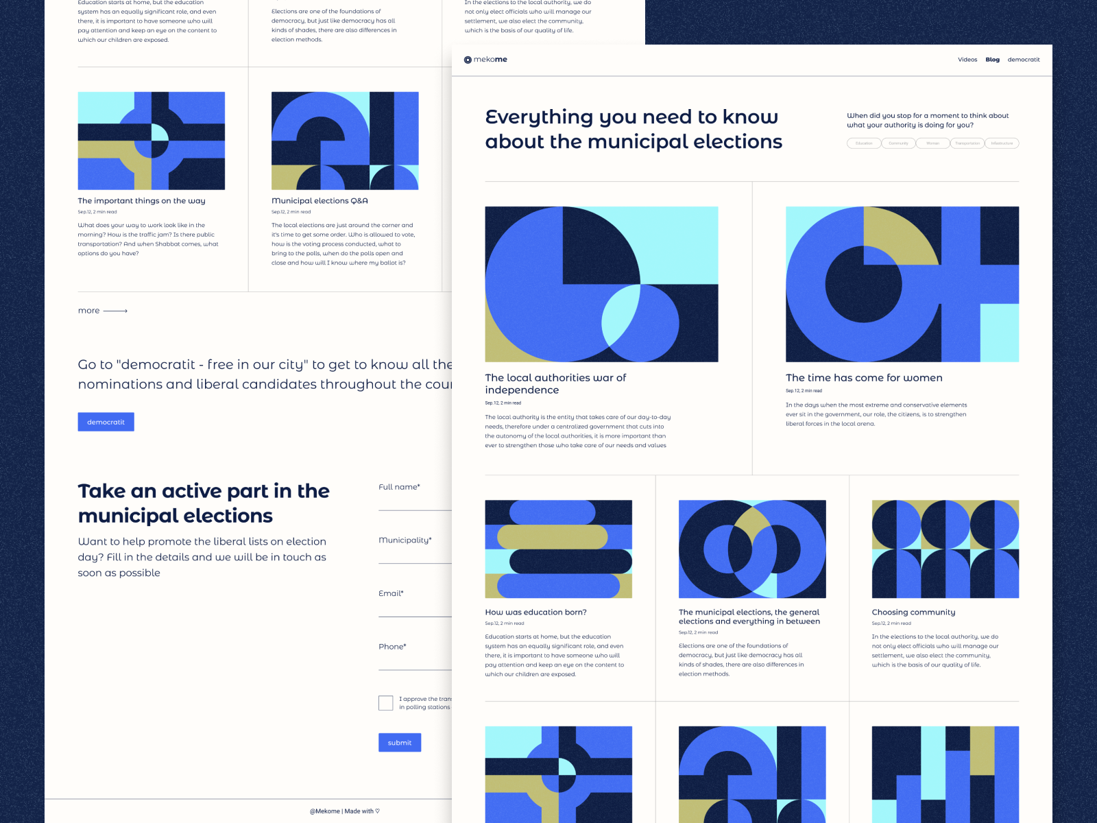 Mekome, municipal elections blog blog branding civilian design icon israel local politics thumbnail ui