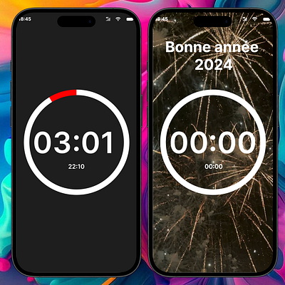 Compte à rebours (Bonne année 2024 !) application conception graphique design illustration ui ux