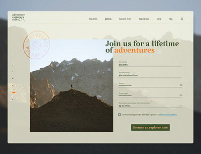 Daily UI #1 - Sign up adventure daily ui daily ui challenge dailyui expedition explore fill form hike member mountain outdoors sign up sign up form ui ui design web web design