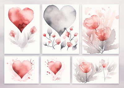 Valentine watercolor postcards clipart illustration watercolor