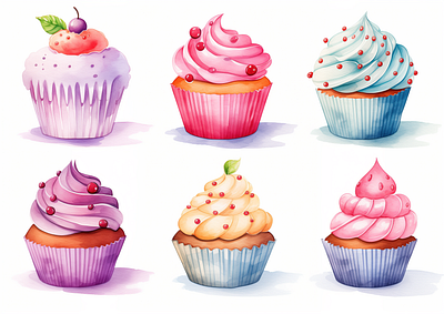 Watercolor cupcakes clipart illustration watercolor