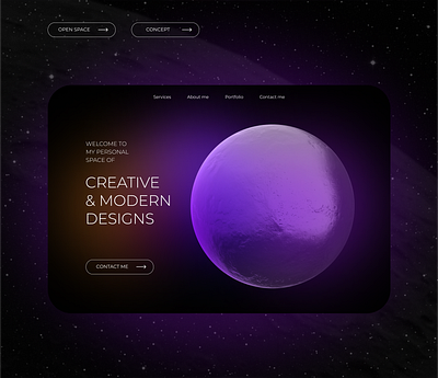 Portfolio concept, UI space aesthetic 3d branding concept cosmos creative design futurism inspiration minimalism moon neon space ui ux ui website