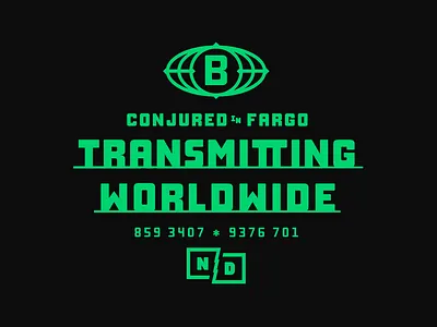 Transmitting Worldwide badge fargo globe icon lockup logo nd north dakota type vintage world