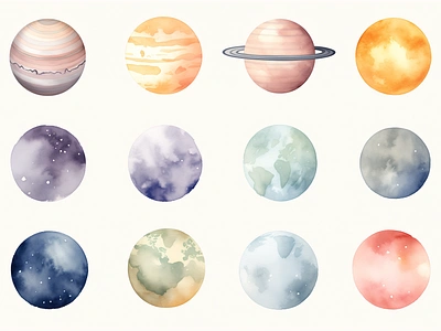 Watercolor planets clipart illustration space watercolor